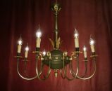 großer 8 flammiger Messing Empire Kronleuchter grüne Lackierung