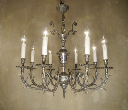 Nickel Altsilber Kronleuchter Messing 8 flammig