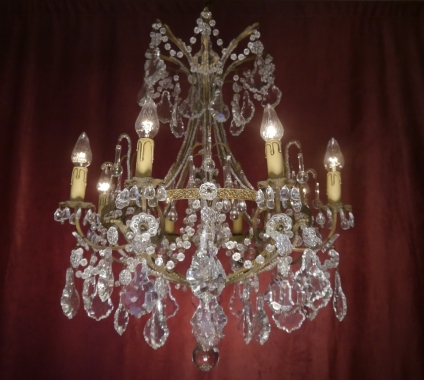 Rarität großer italienischer Bronze Korblüster bestückt mit üppigen Bleikristall Pendeln