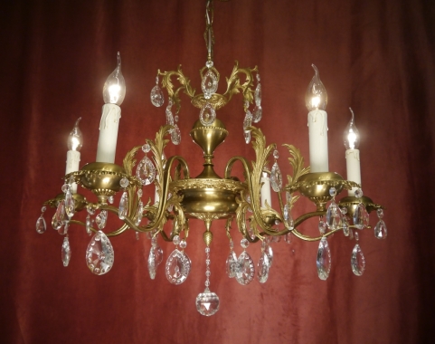 Barock Kronleuchter französisch 6 flammig Messing selten Kristall
