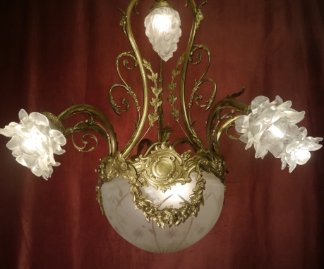 wunderschöne große alte Jugendstil Lampen Messing glänzend satiniertes Glas aus Berlin