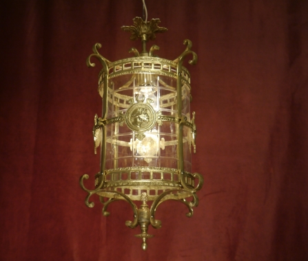 schöne mittelgroße Laternen Lampe Messing glänzend rundes geschliffenes Glas