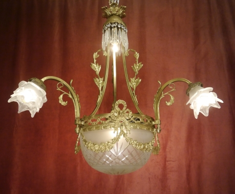 classic antique 4 flame lamp brass satinized glass cone