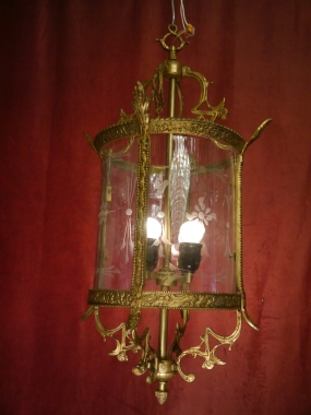 alte Laternen Lampe Messing 4 flammig geschliffenes rundes Glas(Gebrauchspuren)