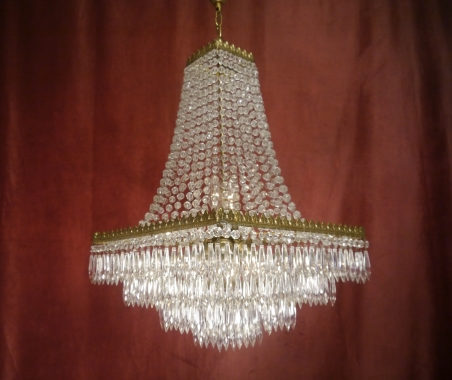 seltener eckiger Stufenlüster Kristalllüster Messing Kristall Glas