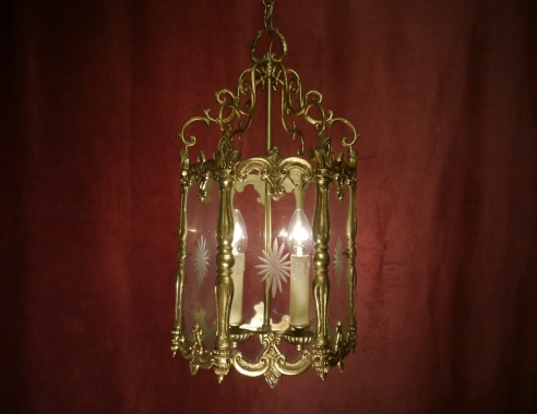 Messing Laterne geschliffenes Glas 2 flammig