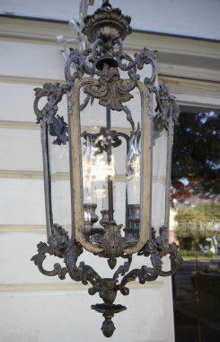 große antike alt-Nickel Laterne Bronze geschliffenes Glas