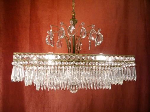 seltener stylischer eckiger Stufen Kristall Lüster Messing Glas