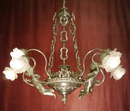große alte asymmetrische Jugendstil Lampe vernickelt silberfarben