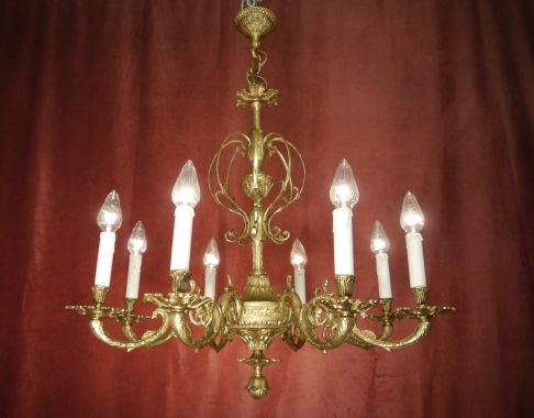 spanischer alter Kronleuchter Goldbronze Messing 8 flammig