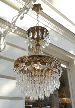 einflammiger massiver Stufen Kristall Glas Lüster Messing