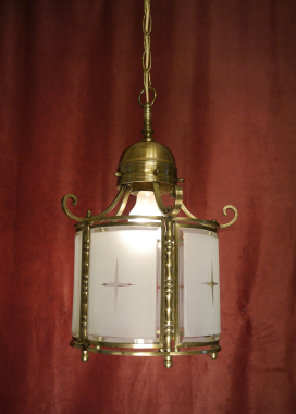 Rare round frosted glass lantern lamp, brass, 1950s-1960s, Berlin