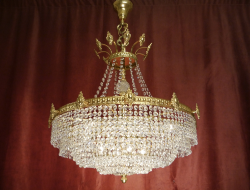 großer Strass Kristall Lüster Goldbronze Korbform 8 flammig