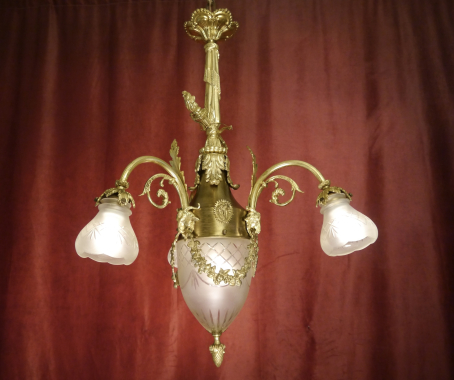 wunderschöne antike Bronze Jugendstil Lampe satinierte geschliffenes Glas Berlin
