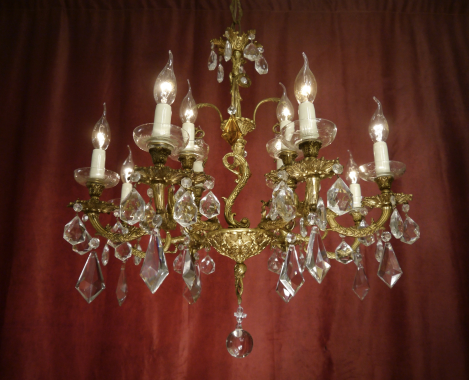 alter Kronleuchter Goldbronze Messing Kristall 12 Lampen