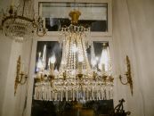 antik selten großer Messing Lüster mit Bleikristall Pyramiden Verkauft nach Berlin Prenzlauerberg