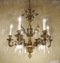 antique spanish bronze chandelier with crystal cones sold to Hamburg Germany