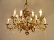 rare 12 light brass/bronze fairy chandelier crystal vintage lamp fixtures