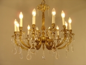 erhabener Kronleuchter Kristall Barockpendel Goldbronze 12 flammig