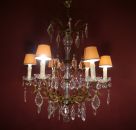 französischer Lüster Messing üppig Kristallbehang Verkauft nach GA USA